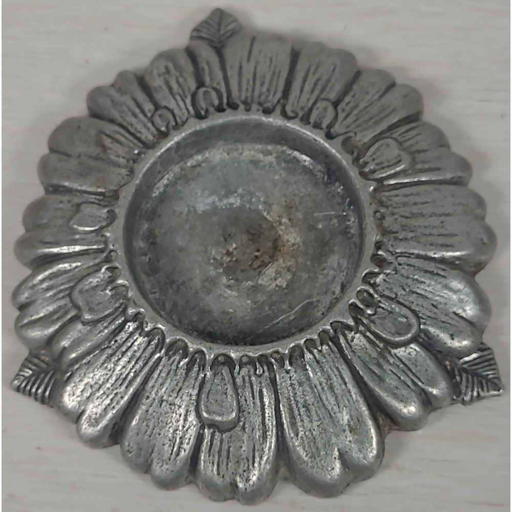 Sunflower Candle Holder Silver Pewter‎ Tone Metal Floral Votive Base EBJ De
